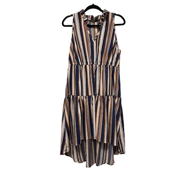 Shein Curve Sleeveless Striped High Low Dress Self Tie Belt Womens 1XL 1332 - Picture 1 of 8
